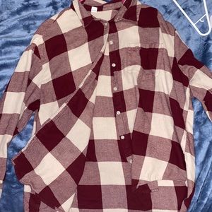 Collard red and white long sleeve button up.